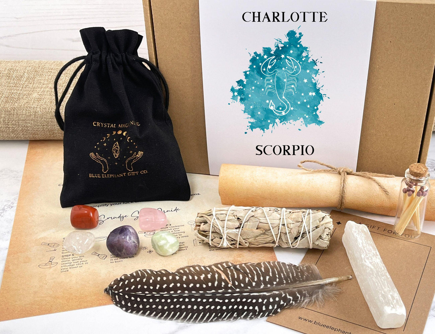 Scorpio crystal and smudge  gift box