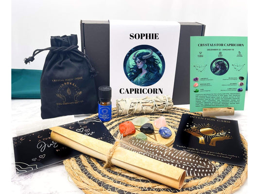 Personalised Capricorn Zodiac Crystal and Smudging Set