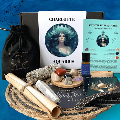 Personalised Aquarius Zodiac Crystal and Smudge kit