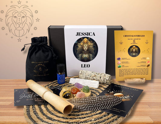 Personalised Leo crystals  gift and smudge set